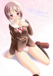  bow bow_panties hagiwara_yukiho idolmaster idolmaster_(classic) idolmaster_1 kneehighs no_pants panties ryo school_uniform socks solo striped striped_panties underwear 