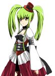 alternate_hairstyle armlet bangs breasts c.c. choker cleavage closed_mouth code_geass collarbone corset dress expressionless green_hair hat juliet_sleeves long_sleeves looking_at_viewer maro_nie medium_breasts puffy_sleeves sidelocks simple_background solo standing top_hat twintails white_background white_dress yellow_eyes 