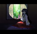  animal_ears bamboo bamboo_forest bunny_ears chiaroscuro dark forest houraisan_kaguya inaba_tewi indoors letterboxed mizumoto_tadashi multiple_girls nature reisen_udongein_inaba round_window sitting touhou window 