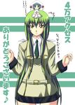  bangs black_hair black_skirt c.c. character_request code_geass full_body green_hair green_neckwear kuronezumi long_hair long_sleeves looking_at_viewer minigirl miniskirt necktie on_head pleated_skirt school_uniform short_hair sidelocks simple_background sitting skirt smile standing very_long_hair white_background yellow_eyes 