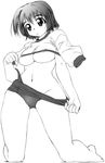  areolae barefoot breasts comic_party face foreshortening greyscale hands kneeling large_breasts monochrome ooba_eimi solo underboob wide_hips yamaguchi_homupe 