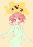  cake double_bun food hidamari_sketch hiro long_sleeves morii_shizuki open_mouth pajamas pastry pink_eyes pink_hair solo thought_bubble 