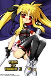 ankle_boots ass bardiche black_dress black_legwear black_panties blonde_hair boots breasts cape dress fate_testarossa full_body hotori_(sion) long_hair looking_at_viewer lyrical_nanoha mahou_shoujo_lyrical_nanoha panties pink_skirt showgirl_skirt sidelocks simple_background skin_tight skirt small_breasts solo thighhighs underwear upskirt white_background 