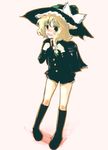  :d alternate_costume backpack bag behind_back black_legwear blazer blonde_hair blush buttons full_body hat jacket kirisame_marisa kneehighs loafers looking_at_viewer nokishita nose_blush open_mouth pigeon-toed school_uniform shoes simple_background smile solo standing touhou white_background witch_hat 