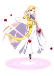  blonde_hair dress ibuki_pon long_hair long_skirt lyrical_nanoha magic_circle magical_girl mahou_shoujo_lyrical_nanoha octagram personification raising_heart red_eyes skirt solo star_of_lakshmi very_long_hair white_dress 