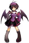  banned_artist bat_wings boots copyright_request detached_sleeves hands_on_hips hat kawasumi_(japonica) legs_apart looking_at_viewer parted_lips short_hair simple_background solo standing white_background wings 