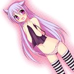  animal_ears camisole cat_ears covering lowleg lowleg_panties original panties polka_dot polka_dot_panties purple_eyes purple_hair solo striped striped_legwear subaru_(yachika) surprised thighhighs underwear 