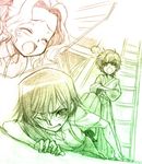  2boys brother_and_sister child code_geass crossed_arms crying fallen_down foreshortening hakama hisaki_yukari japanese_clothes kimono kururugi_suzaku ladder lelouch_lamperouge lying multiple_boys multiple_monochrome nunnally_lamperouge shorts siblings stepping suspenders sweat tears wince younger 