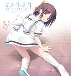  amesarasa bow dress kantoku sailor_dress school_uniform shoes single_shoe socks solo tripping 