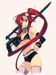  anti-materiel_rifle belt bikini_top breasts cleavage elbow_gloves fingerless_gloves gloves gun hair_ornament hair_stick large_breasts long_hair murakami_suigun ponytail rifle short_shorts shorts sideboob sniper_rifle solo tengen_toppa_gurren_lagann thighhighs thighs underboob weapon yellow_eyes yoko_littner 