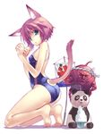  animal_ears ass bandana barefoot casual_one-piece_swimsuit cat_ears copyright_request feet flag hirano_katsuyuki kneeling kooribata looking_back one-piece_swimsuit panda shaved_ice simple_background solo sweat swimsuit tail tail_slit_clothes tail_through_clothes tiptoes 