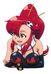  bikini_top breast_press breasts calpara cleavage hair_ornament hair_stick hairclip highres large_breasts long_hair ponytail red_hair skull_hair_ornament solo tengen_toppa_gurren_lagann yellow_eyes yoko_littner 