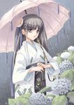  copyright_request flower hydrangea japanese_clothes kimono rain solo umbrella yuu_(yuyukaikan) 