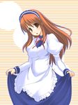  :o alternate_costume apron asahina_mikuru blue_dress brown_eyes dress enmaided frills head_tilt juliet_sleeves kaneru long_hair long_sleeves looking_at_viewer maid maid_headdress open_mouth orange_hair own_hands_together puffy_sleeves skirt_hold solo standing suzumiya_haruhi_no_yuuutsu waitress 