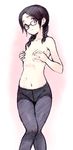  blush braid flat_chest glasses hair_over_shoulder hands original pantyhose solo takayoshi topless twin_braids 