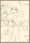  border hair_down hairdressing hoshii_miki idolmaster idolmaster_(classic) idolmaster_1 itsuki_sayaka monochrome multiple_girls takatsuki_yayoi yellow 