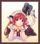  animal_ears bare_shoulders cat_ears copyright_request hirano_katsuyuki long_hair lowres maid purple_eyes red_hair solo tail thighhighs 