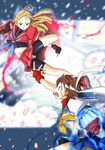  aki_masanari bike_shorts blue_sailor_collar hair_pulled_back kanzuki_karin kasugano_sakura multiple_girls red_sailor_collar sailor_collar school_uniform serafuku shorts shorts_under_skirt street_fighter 