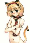  alice_margatroid animal_ears blush cat_ears covering hands kemonomimi_mode nokishita nude sketch solo sweatdrop tail touhou 