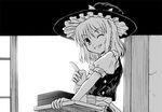  greyscale grin hat kirisame_marisa monochrome smile solo touhou tsuyadashi_shuuji witch_hat 