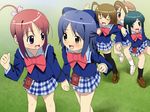  amamiya_manami bow etou_mei gakuen_utopia_manabi_straight! inamori_mika multiple_girls odori_momoha pink_bow plaid plaid_skirt sanshita school_uniform seiou_gakuen_school_uniform skirt uehara_mutsuki 