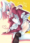  animal_ears ass blue_eyes blush bow bunny_ears copyright_request dress dress_lift hair_bow maid natsume_eri no_panties open_mouth pink_hair ribbon skirt solo thighhighs white_legwear 