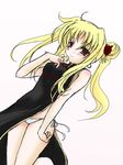  blonde_hair fate_testarossa frapowa long_hair lyrical_nanoha mahou_shoujo_lyrical_nanoha panties pantyshot side-tie_panties solo twintails underwear white_panties 