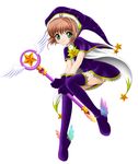  cardcaptor_sakura flipper full_body hat hoshi_no_tsue kinomoto_sakura magical_girl purple_hat solo thighhighs wand 