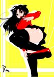  black_legwear fate/stay_night fate_(series) high_contrast kicking mikami_mika panties solo thighhighs toosaka_rin turtleneck underwear 