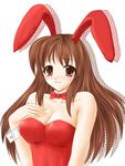  animal_ears asahina_mikuru breasts bunny_ears bunnysuit hand_on_own_chest highres large_breasts ryuushou solo suzumiya_haruhi_no_yuuutsu upper_body 