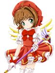  cardcaptor_sakura flipper fuuin_no_tsue hat kinomoto_sakura magical_girl pink_hat solo thighhighs wand 