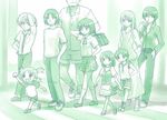  6+girls ayase_asagi ayase_ena ayase_fuuka everyone eyebrows green hayasaka_miura jumbo koiwai_yotsuba monochrome mr_koiwai multiple_boys multiple_girls osamu thick_eyebrows torako_(yotsubato!) yanda yotsubato! 