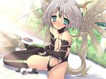  anzu blush flat_chest game_cg grey_hair itou_noiji peace@pieces solo tears thighhighs wings 