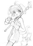  animal_ears bunny_ears cardcaptor_sakura flipper greyscale hoshi_no_tsue kinomoto_sakura magical_girl monochrome solo thighhighs wand 