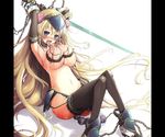  bdsm blonde_hair blue_eyes bondage bound bound_wrists breasts chain elbow_gloves fantasy gloves kawahara_megumi large_breasts long_hair nipple_piercing nipple_rings original piercing solo string thighhighs tongue_piercing whip_marks 