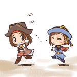  blue_mage chibi corsair corsair_(final_fantasy) final_fantasy final_fantasy_xi food fruit holding holding_food holding_fruit hume lowres multiple_girls nakayama_saki o3o pirate seed spitting thighhighs watermelon 