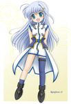  ahoge asymmetrical_legwear blue_eyes blue_hair character_name flipper hair_ornament lyrical_nanoha magic_circle magical_girl mahou_shoujo_lyrical_nanoha_strikers reinforce_zwei single_thighhigh solo thighhighs waist_cape x_hair_ornament 