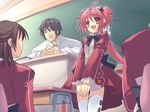  3girls classroom game_cg indoors itou_noiji momose_hikaru multiple_girls peace@pieces red_eyes red_hair thighhighs 