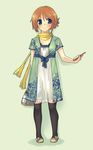  blue_eyes brown_hair cellphone dress folded_ponytail full_body itou_izumo komaki_manaka phone scarf shoes short_hair simple_background solo standing to_heart_2 