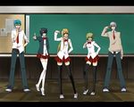  3boys arrancar artist_request bleach crossdressing di_roy_rinker espada grimmjow_jaegerjaquez hare_hare_yukai ichimaru_gin multiple_boys multiple_girls parody school_uniform suzumiya_haruhi_no_yuuutsu thighhighs ulquiorra_cifer yylfordt_granz zettai_ryouiki 