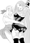  artoria_pendragon_(all) bad_anatomy dancing fate/stay_night fate_(series) greyscale long_hair miharu_(ttt) monochrome multiple_girls panties rider saber thighhighs underwear very_long_hair 