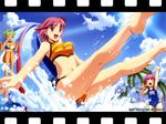  :d :o ^_^ ahoge arm_up barefoot bikini bikini_tan cheering closed_eyes day fang feet film_border koutaro legs lens_flare linda-r-2007 microphone mint_clark multiple_girls navel open_mouth outdoors rio_rollins school_swimsuit smile striped striped_bikini striped_swimsuit super_blackjack swimsuit tan tanline water water_slide waterpark 