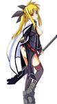  bardiche blonde_hair breasts fate_testarossa kurosho large_breasts long_hair lyrical_nanoha mahou_shoujo_lyrical_nanoha_strikers no_panties solo thighhighs 