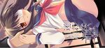  ascot black_hair blush brown_eyes cover cover_page doujin_cover eyepatch gintama hetero holding_hands long_sleeves midriff natsume_eri out_of_frame school_uniform serafuku sideways sitting skirt solo_focus yagyuu_kyuubei 