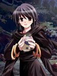  black_hair blush bracelet copyright_request forest glowing jewelry mai_(maittingu) nature red_eyes robe solo sorceress yin_yang 