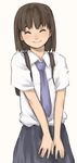  bag brown_hair closed_eyes necktie original school_bag school_uniform short_hair simple_background smile solo standing tamaru_tokihiko 