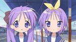  faceswap hiiragi_kagami hiiragi_tsukasa lucky_star multiple_girls purple_hair screencap siblings sisters third-party_edit twins 