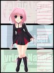  :o ahoge black_dress black_footwear boots caro_ru_lushe character_name copyright_name dress frapowa full_body knee_boots long_sleeves looking_at_viewer lyrical_nanoha mahou_shoujo_lyrical_nanoha_strikers parted_lips pink_hair solo standing 