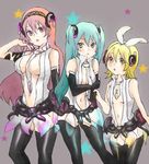  alice-yuki bad_id bad_pixiv_id cosplay elbow_gloves gloves hatsune_miku hatsune_miku_(append) hatsune_miku_(append)_(cosplay) kagamine_rin long_hair megurine_luka megurine_luka_(append) multiple_girls navel necktie thighhighs vocaloid vocaloid_append 