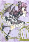  black_eyes copyright_request dragon_wings dress frilled_dress frills hat highres lolita_fashion mini_hat mini_top_hat purple_hair socks solo top_hat wings yukiwo 